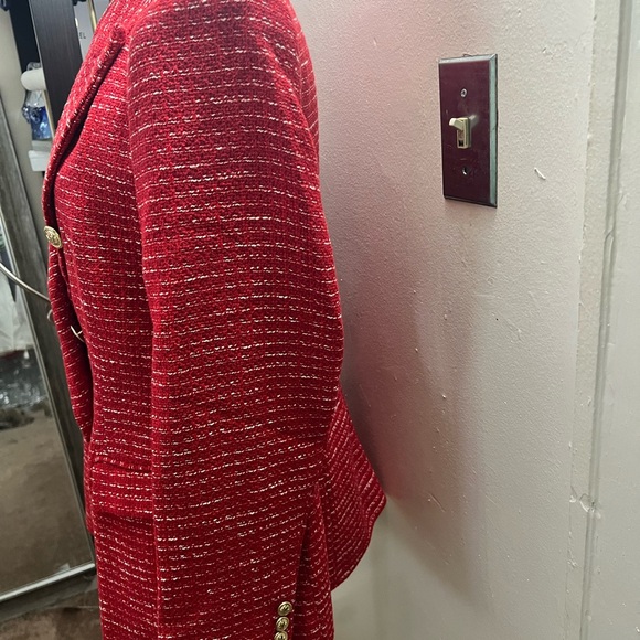 Zara Elegant Red Textured Double-Breasted Women's Blazer Size L - Picture 4 of 7